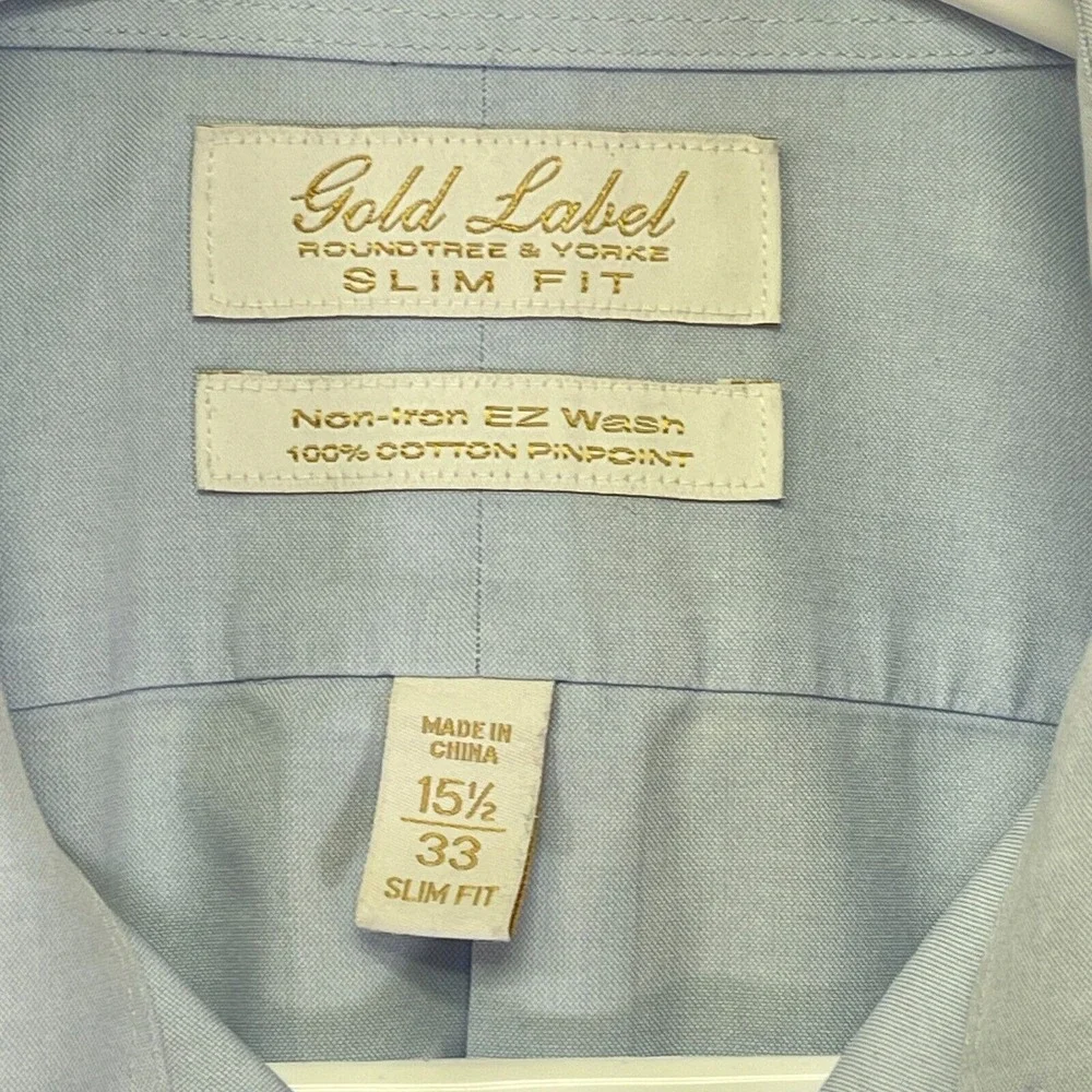Men Small 15.5/33 Gold Label Raintree‎ & Yorke Slim Fit Non-Iron Dress Sky Blue